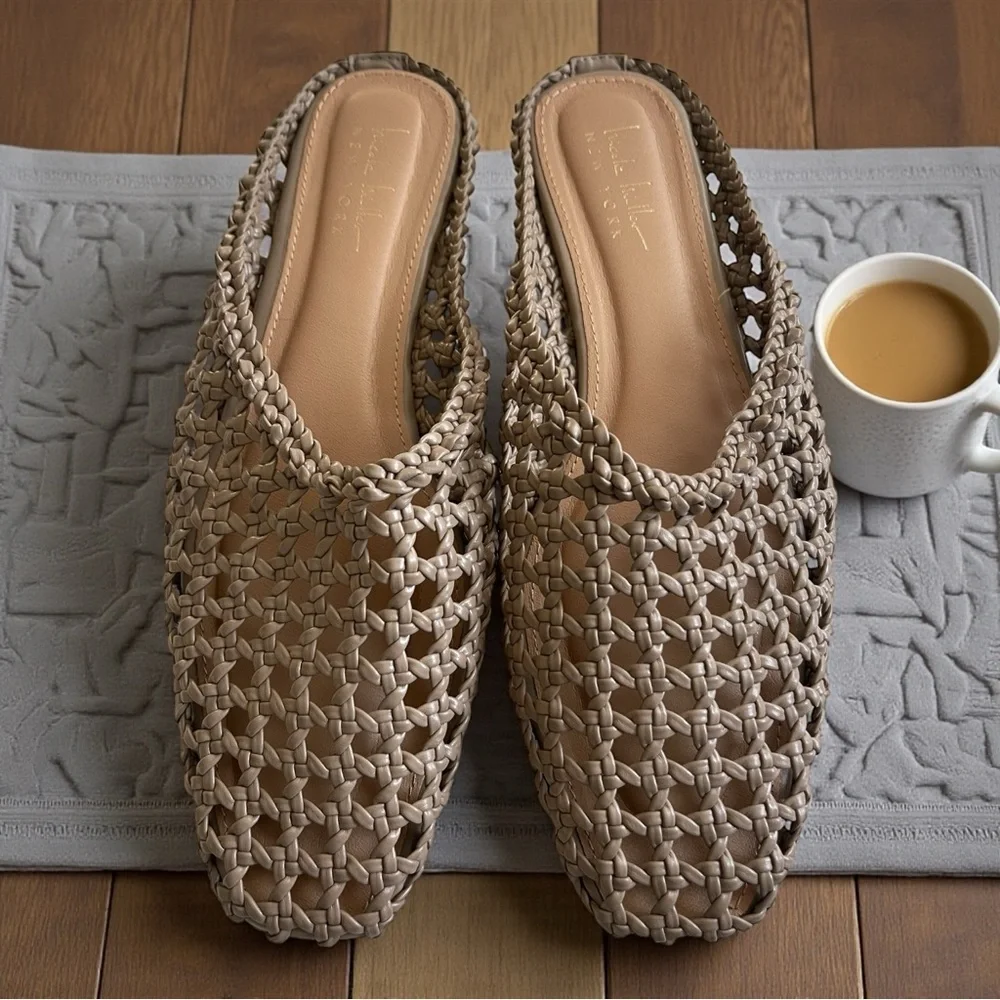 Nicole Miller Woven Slip-On Mules Women’s Size 10 Beige Braided Flats Boho Chic - Picture 1 of 5